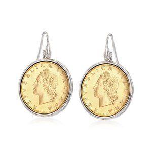 Italian Genuine 20-Lira Coin Drop Earrings